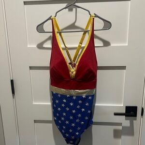 Torrid Wonder Woman Red and Blue Star One Piece Swimsuit